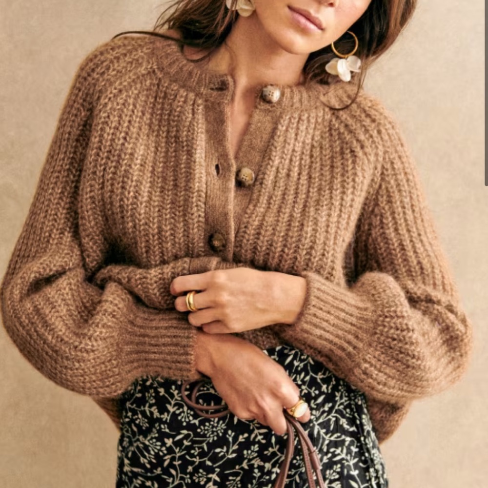 Sezane Tan Button-Up Cardigan